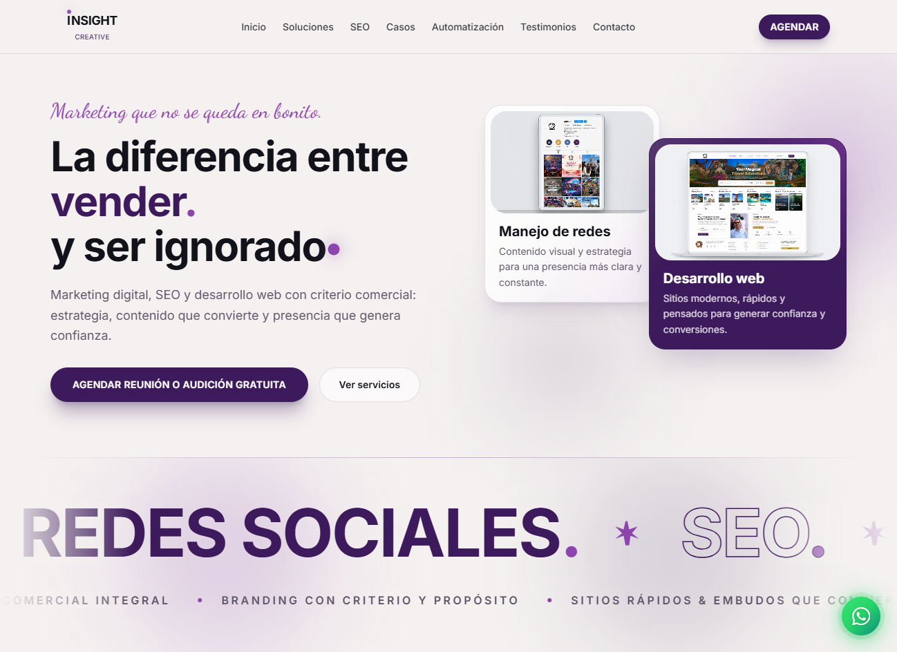Mockup responsive del sitio web de Insight Creative en laptop y móvil